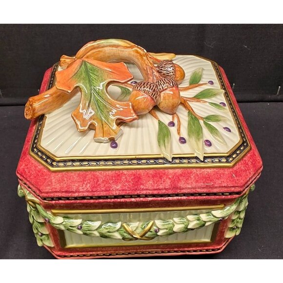 Vintage Fitz & Floyd Classics Equestrian Collection Octagon Box w Lid Fall Decor - Picture 2 of 11